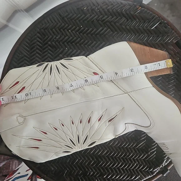 Dingo Vintage White Leather Western Cowboy Boots Laser Star Cutout Size 6.5 - Picture 12 of 15